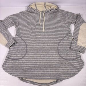 Toad&Co Gray and Cream Striped Hooded Pullover Size Large
